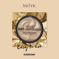 Technic Get Gorgeous Highlighting Powder - Pressed Shimmer Face Makeup Compact for a Golden Glow. Shade: 24CT Gold