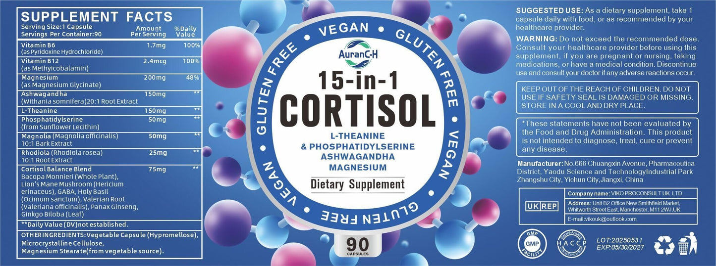 AruanC-H Cortisol Reducing Supplement with Ashwagandha - Reduce Lower Cortisol High Cortisol Reducer Blocker Control - Supports Stress Mood Rest Adrenal Calm Relax with Ashwagandha L-Theanine Magnesium