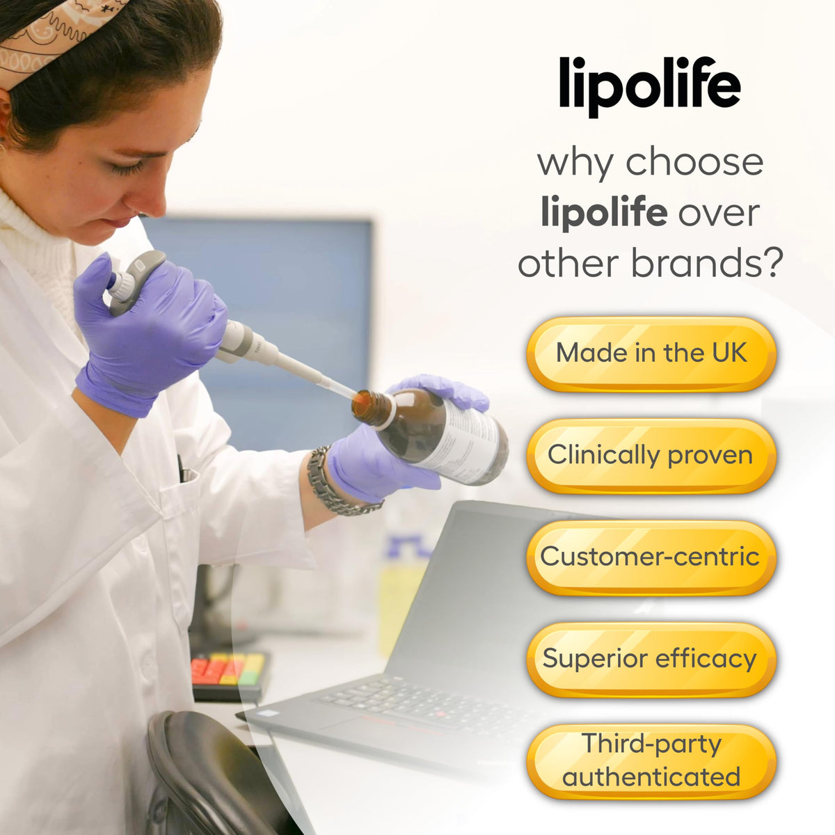 Lipolife lipolife LVC1 Liposomal Vitamin C Liquid 240ml – High Strength - 48 Days Supply, No Tablets, Clinically Proven Higher Absorption, Gluten-Free, Vegan, Immune & Collagen Support Supplement