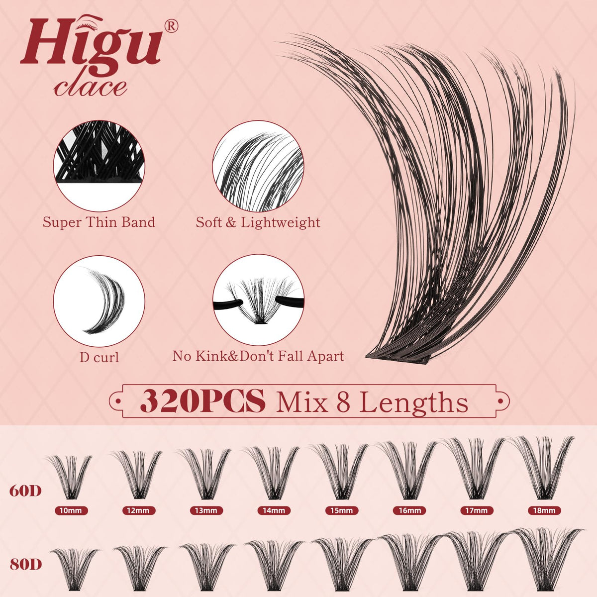 Higu clace Higu Clace Wispy Cluster Lashes Mixed 10-18mm,320PCS Individual Eyelashes, Natural Lash Clusters Cluster Lashes, Eyelash Extensions Easy to Use at Home Eyelashes Clusters (60D+80D V03)