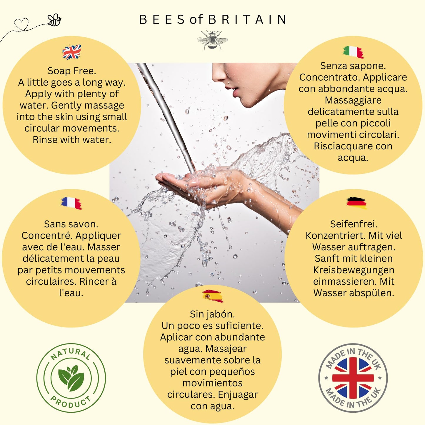 BEES of BRITAIN - 99% Natural - Face Wash - Honey, Lavender No Sulfates/Parabens. pH 5.5, Sensitive Skin. We Donate 5% of our Profit to Save Bees + Pollinators. 250ml