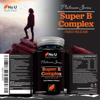 Super Vitamin B Complex - High Absorption Methylated B Vitamins with VIT C - 90 Timed Release Vegan Tablets - 3 Month Supply - B1, B2, B3, B5, B6, B8, B9 & B12 - Made in The UK - Nu U Nutrition