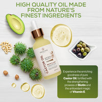 Organic Castor Oil with Biotin & Vitamin E Serum for Eyebrows, Eyelashes, Hair, Nails & Skin - Revitalises Hair & Scalp, Thicker Brows and Lashes, Stronger Nails, Softer Skin.
