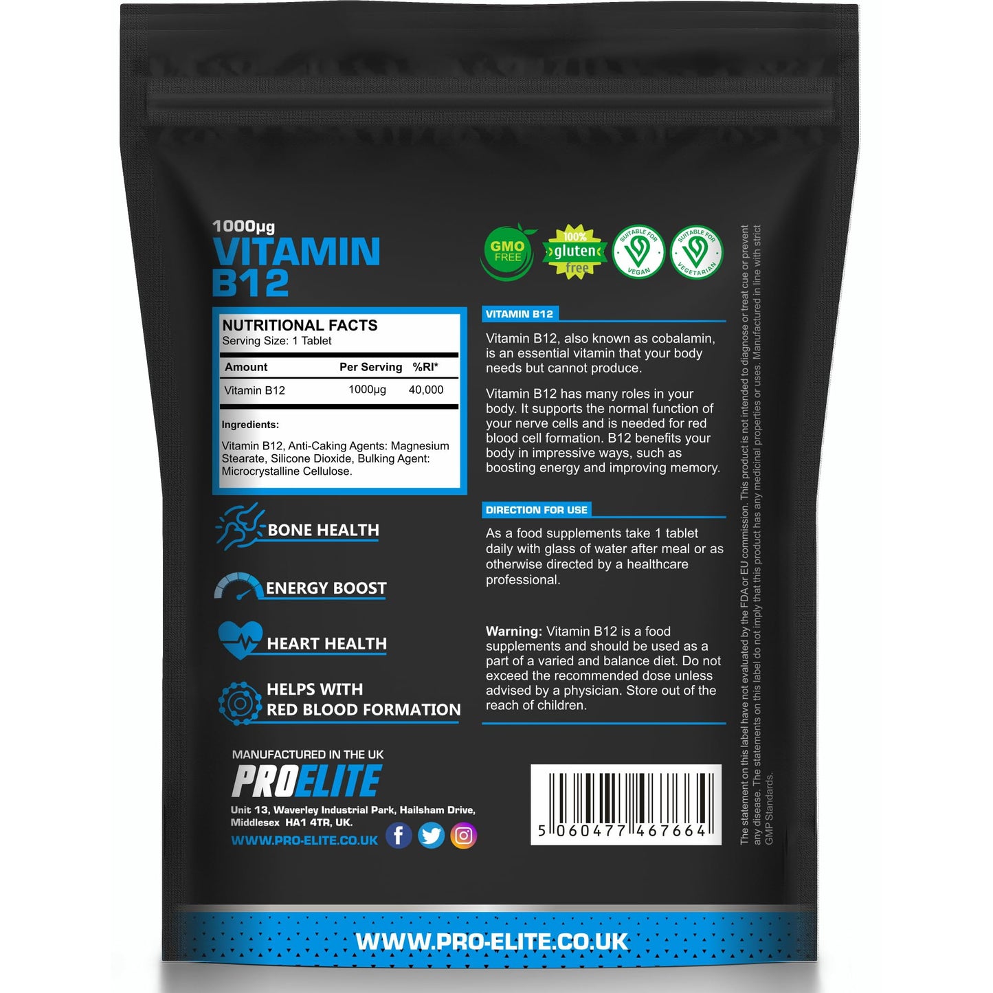 Vitamin B12 High Strength Tabets 1000mcg Vegan B12 Supplement | Pure Methylcobalamin Tablets | Tiredness and Fatigue | Metabolism & Immunity Supplements by PROELITE (240 Tablets)
