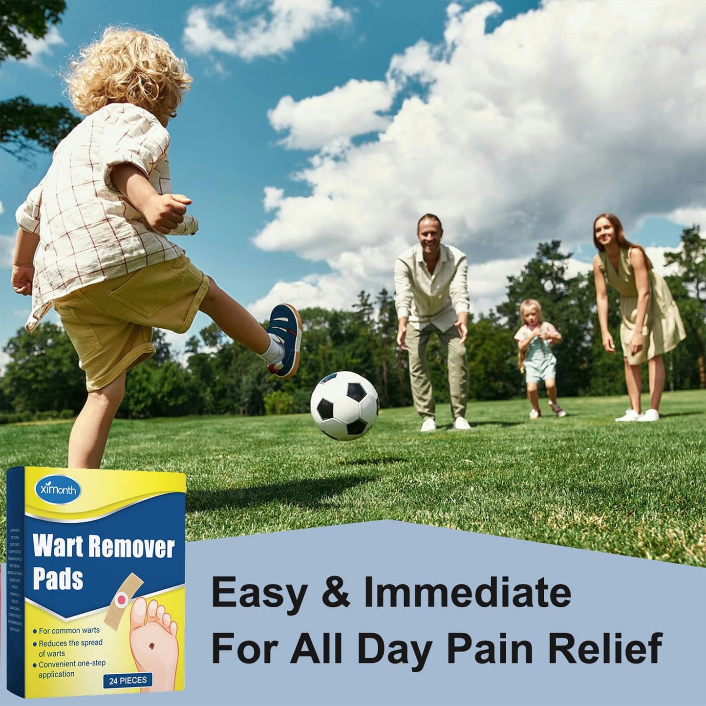 mercham Wart Remover & Verruca Treatment, 24 Pads Corn Remover Pads for Feet, Hands, Gentle & Safe on Skin, Fast & Pain Relief, Wart Treatment Plasters Effective for Kids Adults