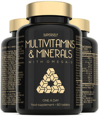 Multivitamins and Minerals with Omega 3 - Multivitamin Tablets for Men & Women - Adult Multi Vitamins with 100% Daily Dose of Iron, Zinc, Vitamin D, C, B12 - 26 Nutrients & Supplements - 60 Tablets