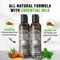 VIKING REVOLUTION Viking Revolution - Beard Shampoo And Conditioner - Natural Beard Wash & Beard Conditioner With Argan & Jojoba Oils - Softens & Strengthens - Gifts For Men - Peppermint & Eucalyptus - 2 x 300 ml