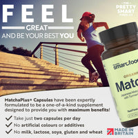 The Pretty Smart Food Co Green Tea Extract Capsules - Organic Matcha Green Tea Tablets - Boosted with Turmeric, Acerola Cherry & Black Pepper - 1360MG Complex - Green Tea Supplement - 60 Capsules - UK Made