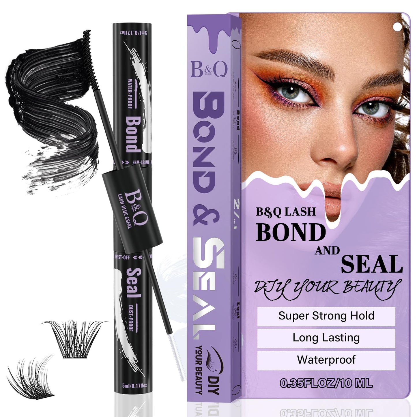 B&Qaugen Lash Bond and Seal Waterproof 10ML Eyelash Bond and Seal Lash Glue for Lash Clusters Black Lash Glue and Bond Super Strong Lash Extension Bond and Seal Long Lasting Bond and Lock 72 Hours(NewST-HEI)