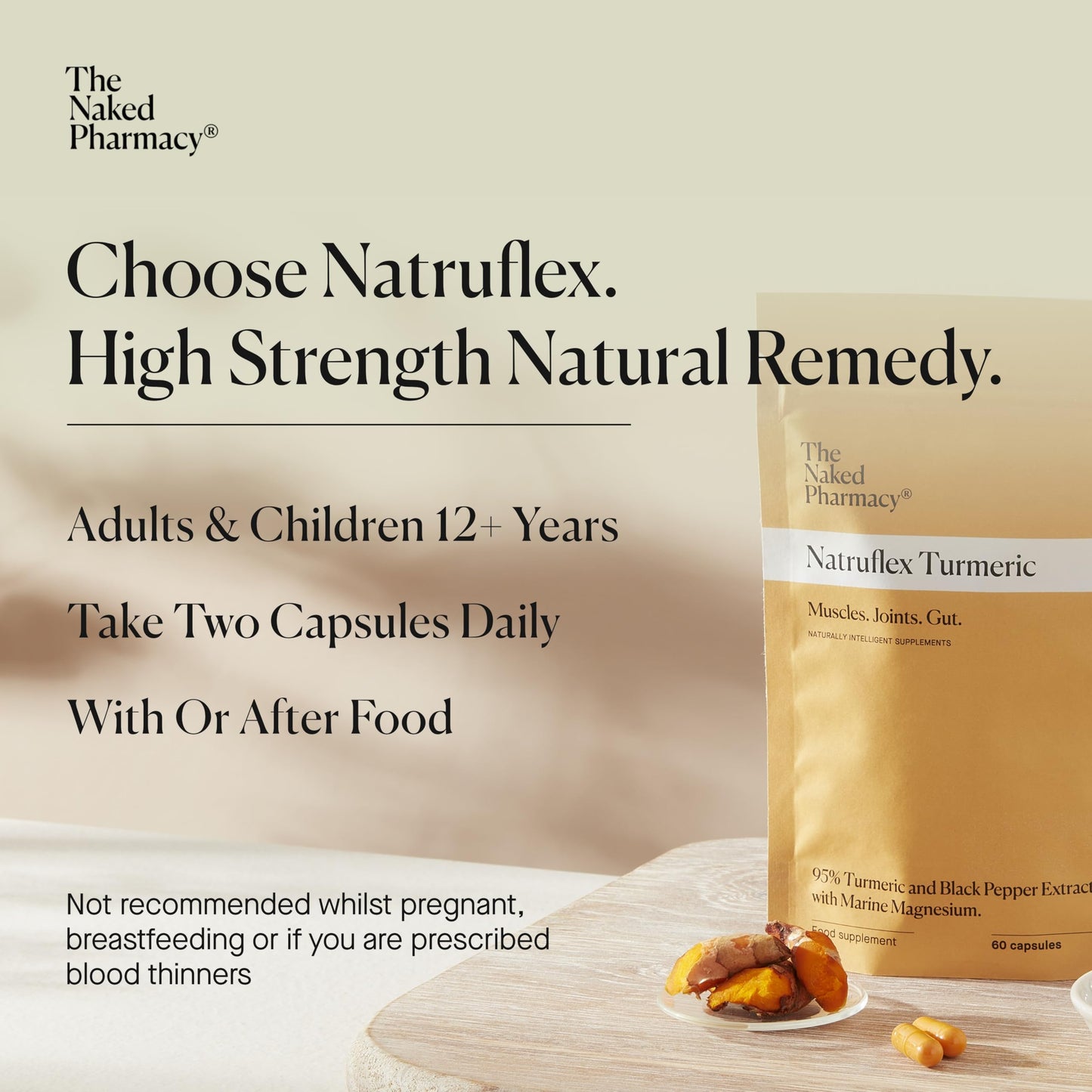 The Naked Pharmacy | Natruflex | Joint & Muscle | Aids Sports Performance | Natural Turmeric and Black Pepper Capsules | High Strength | No Additives | Vegan | 60 Capsules