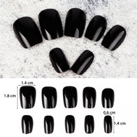 BETESSIN 32 Pcs Black Nails Tips Short Fake Nails with Glue Square Press on Nails Removable Glue-on False Nails for Halloween Women Girls Nail Art Accessories