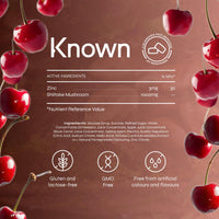 Known Tasty Shiitake Gummies - 1000mg Shiitake Mushroom, Zinc - Hair, Skin & Nails - Natural Cherry Flavour - 60 Vegan Gummies, 1 Month Supply