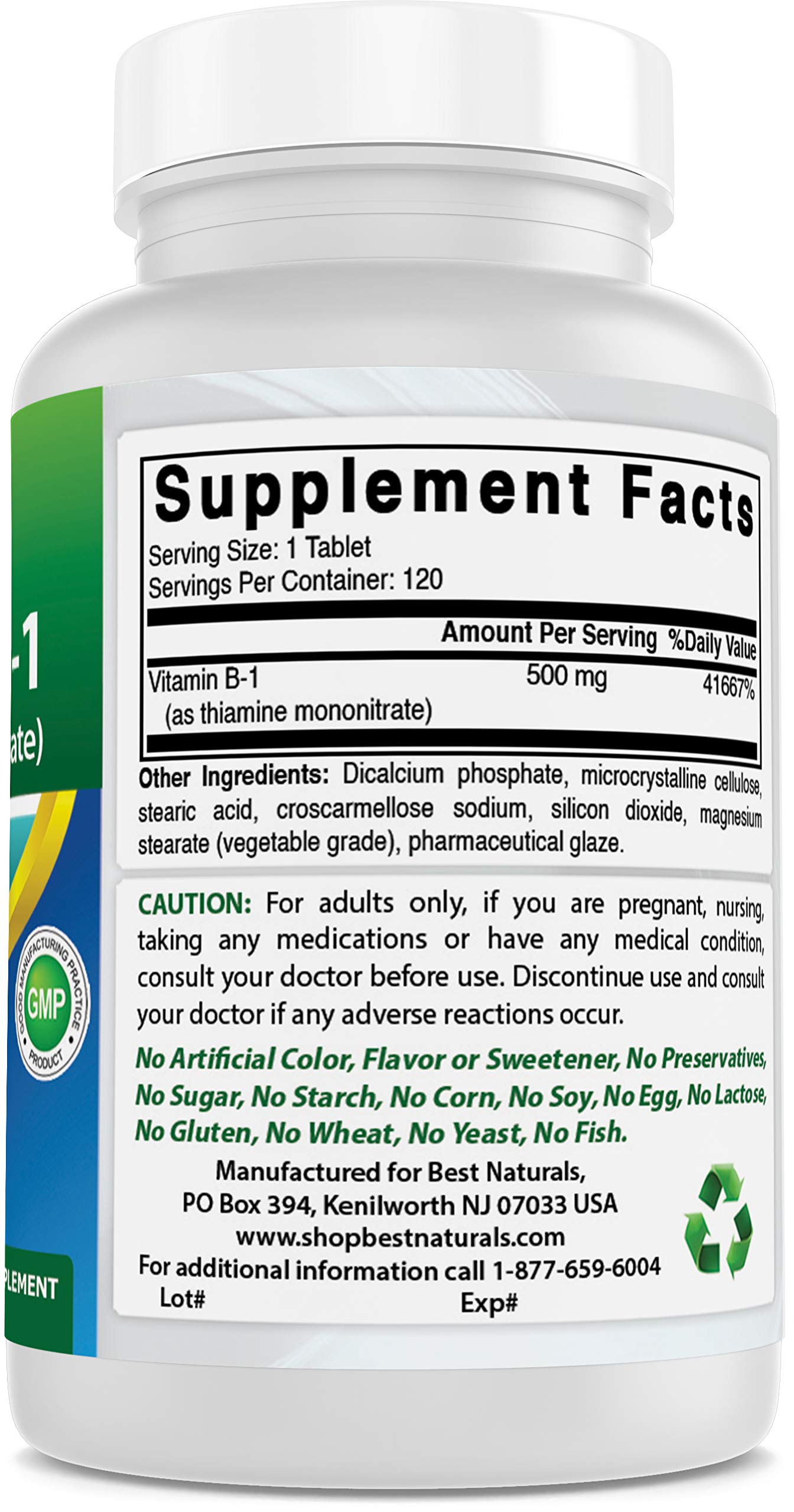 Best Naturals Vitamin B1 as Thiamine Mononitrate 500 mg 120 Tablets (120 Count (Pack of 2))