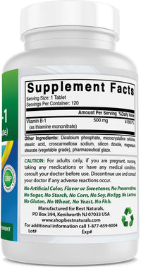 Best Naturals Vitamin B1 as Thiamine Mononitrate 500 mg 120 Tablets (120 Count (Pack of 2))