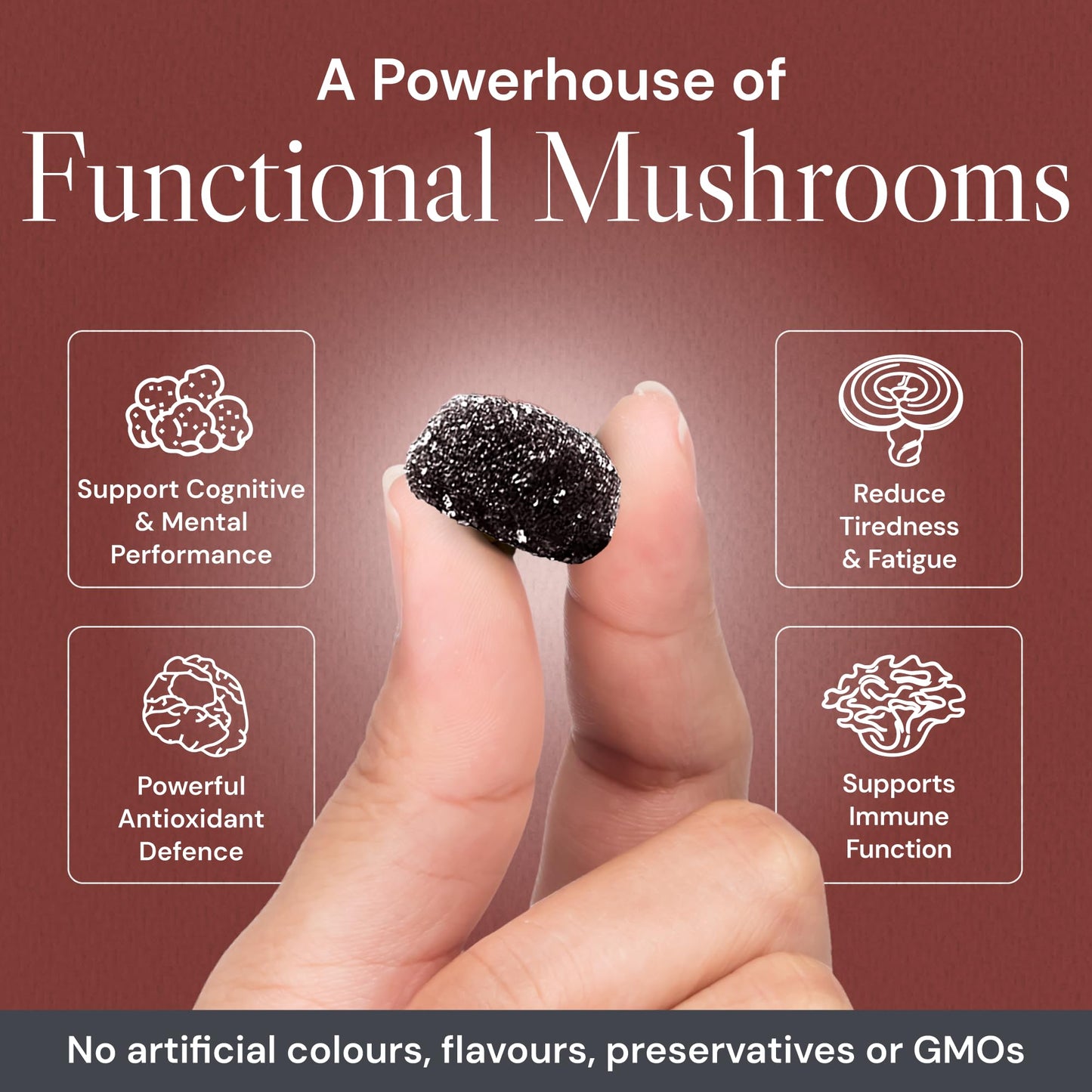 Known 4,200mg High Strength Multi Mushroom Gummies – Blackcurrant Flavour – Lions Mane, Reishi, Cordyceps, Chaga, Maitake, Tremella – Brain, Focus, Immune – 1 Month Supply – Vegan Supplement