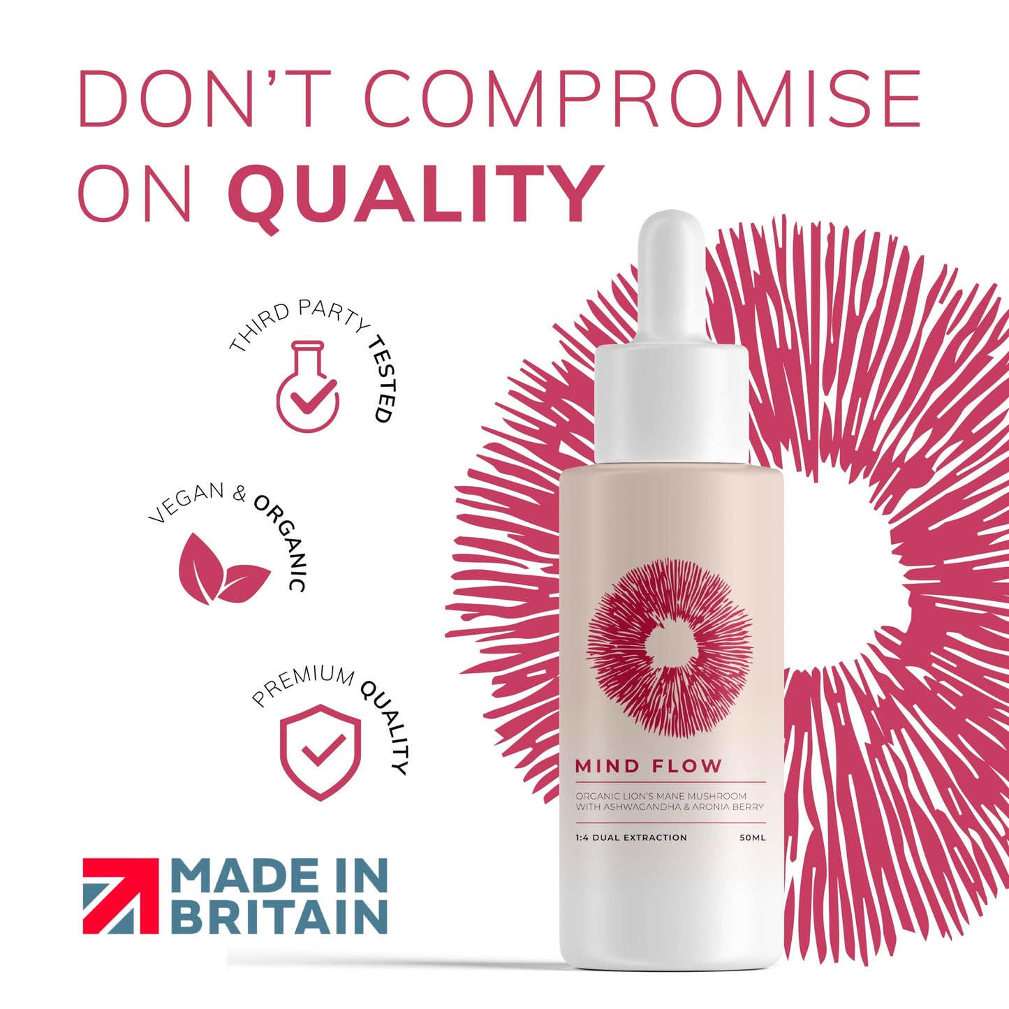 MYCO LOGIC LIFESTYLE MUSHROOMS Mycologic High Strength Lions Mane Tincture - 42,500mg 50ml Liquid Drops Functional Mushroom Supplement with Adaptogens Ashwagandha & Super Food Aronia Berry - Cognitive Performance, Memory & Focus