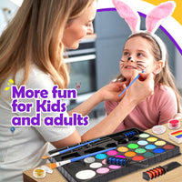 Grriopi Face Painting Kit for Children, 28 Colors Face Body Paints with 3 Brushes 30 Stencils Girls Toys Age 4-9 Carnival Halloween Gifts for Girl 5 6 7 8 9 Year Old Xmas Washable Non Toxic Kids Makeup Set
