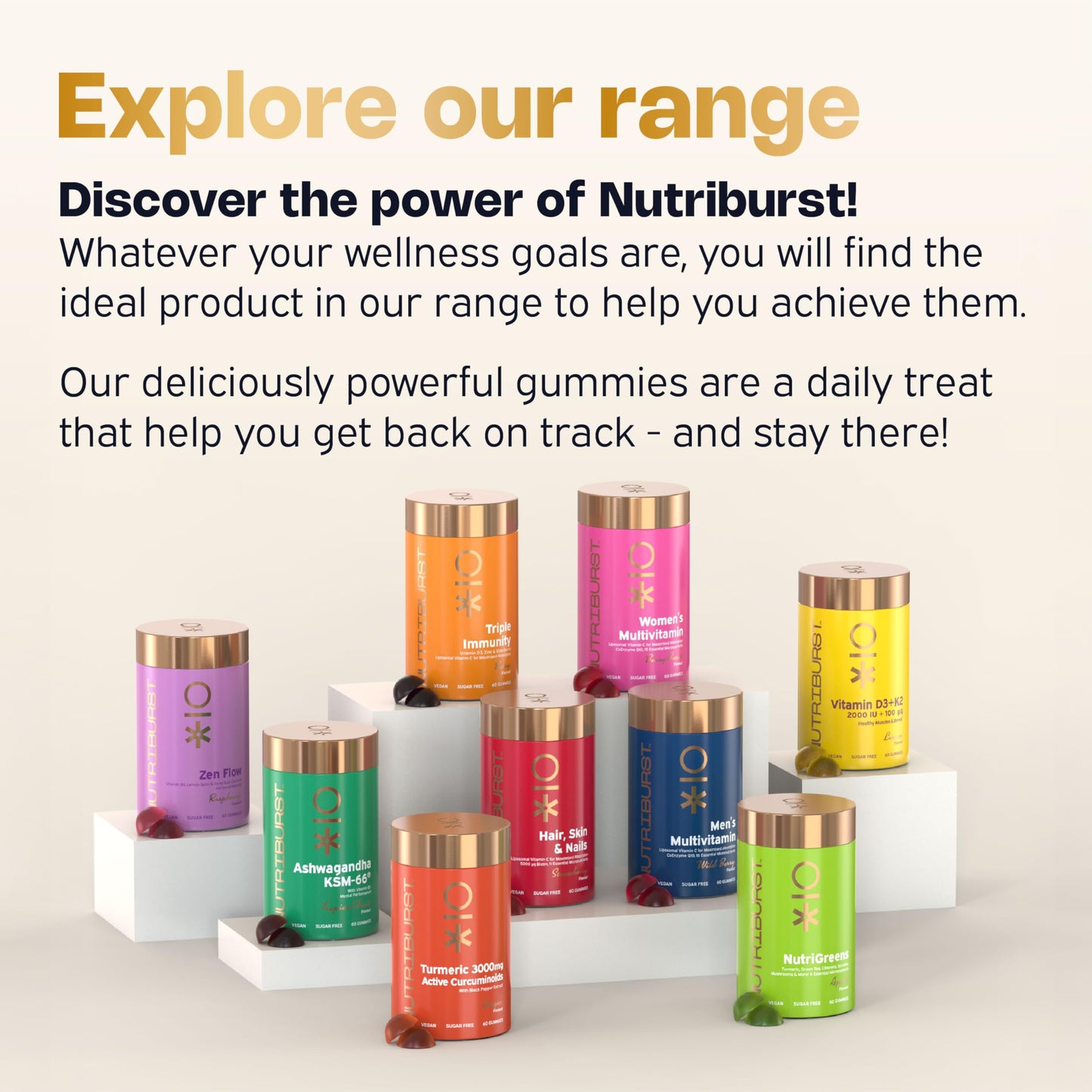 Nutriburst - Hair Skin and Nails Gummies - Biotin Zinc Vitamin E for Thicker Hair & Stronger Nails - Sugar Free Supplements - 60 Gummies 1 Month Supply - Suitable for Vegetarians & Vegans