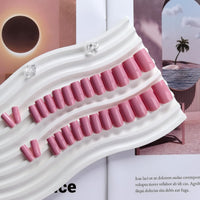 KQueenest Dark Pink Press on Nails Short Medium Square, Short False Nails with Glue, Glossy Rose Pink Fake Nails Press ons, Natural Fit, Coffin Reusable Gel Stick on Nail for Women Decoration 28 Pcs