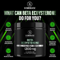 NEUROHACK Beta Ecdysterone 1200mg - 120 Capsules 2 Months Supply | 98% Maximum Purity Ecdysterone for Lean Muscle Growth, Strength & Performance (Tested by Eurofins USA)