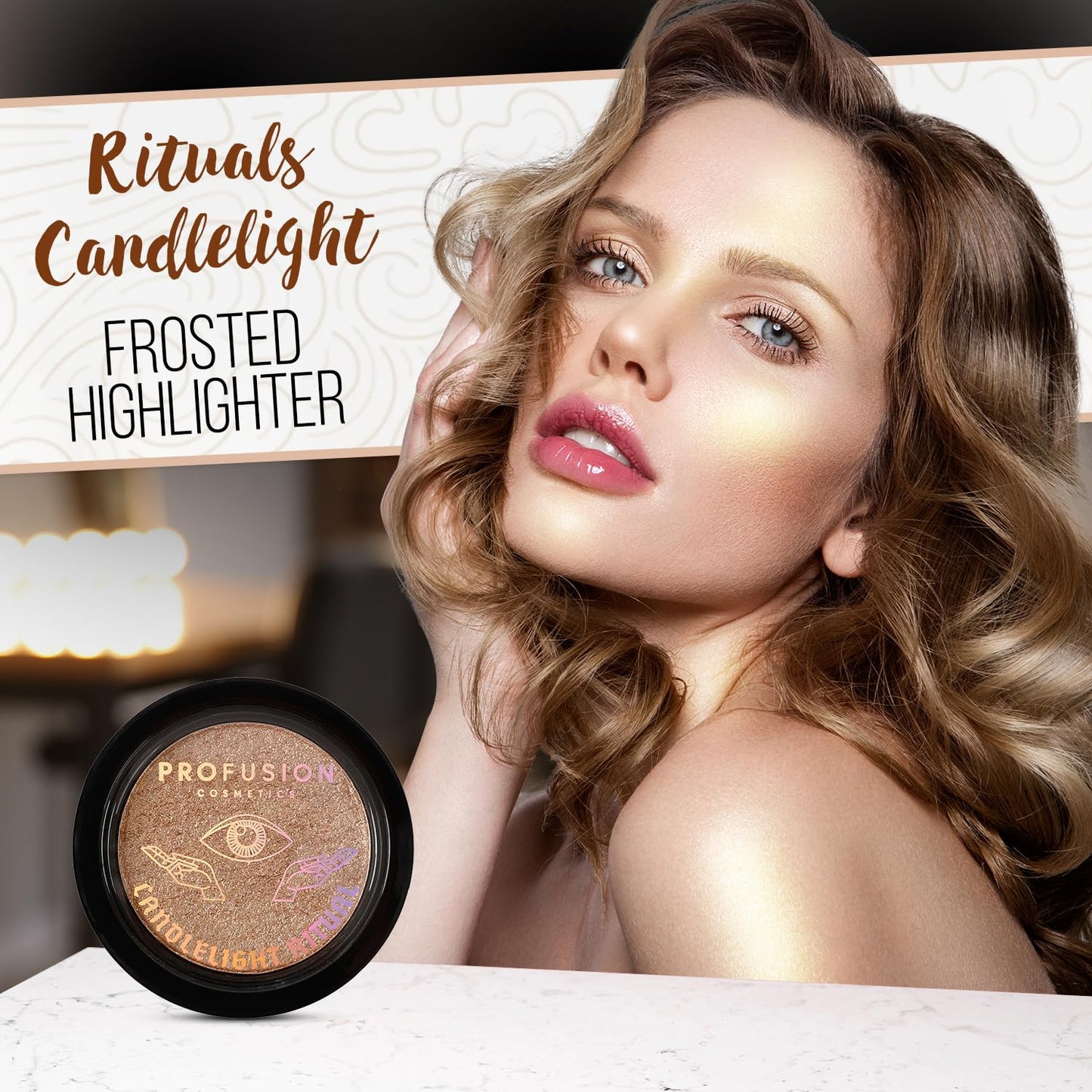 Profusion Cosmetics Rituals Candlelight Frosted Highlighter, Achieve Radiant Skin with Premium Highlighter, Ultra Reflective and Shimmery Makeup kit with Long Wearing, Buildable Coverage, Ritual