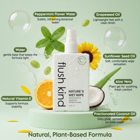 FLUSH KIND KIND TO YOUR SKIN, KIND TO YOUR PLANET Flush Kind® Toilet Wipe Gel Lotion, Eco-Friendly, Flushable Toilet Wipe Alternative, Moist Wipe, Cleansing, Vegan, Cruelty Free 100ml
