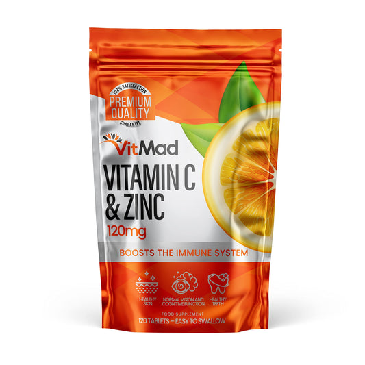 Vitmad Vitamin C (100mg) and Zinc (20mg) - 120 Tablets - Immune System Support - High Strength
