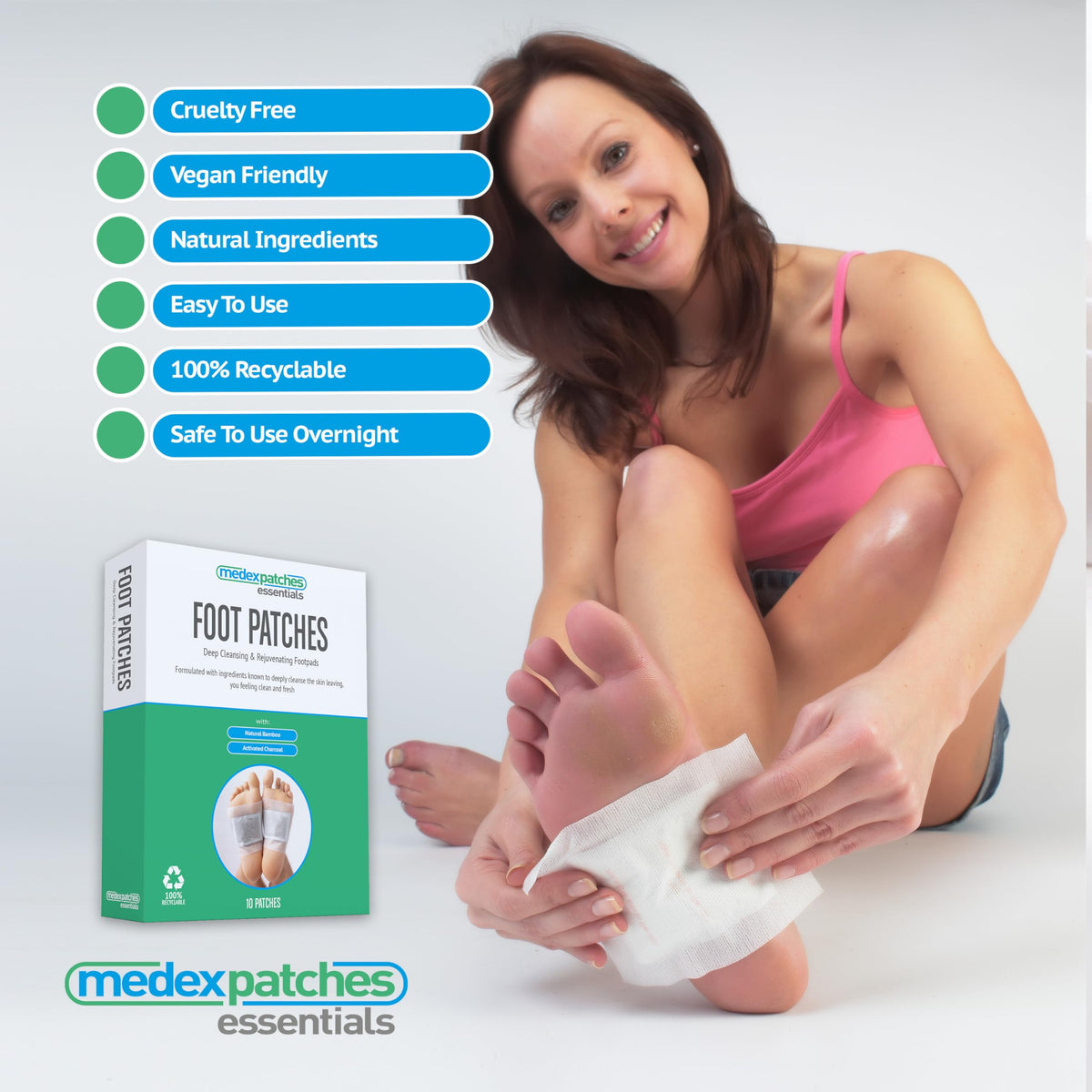 MEDEXPATCHES Medex Essentials Detox Foot Patches (10 Patches) Deep Cleansing & Rejuvenating Footpads with Natural Bamboo, Activated Charcoal - UK & EU Approved, by Medex Patches