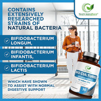 60 Billion CFU Bio Cultures Probiotics with Prebiotics 30 Capsules Multi Strain Advanced Formula for Men and Women by Natures Zest