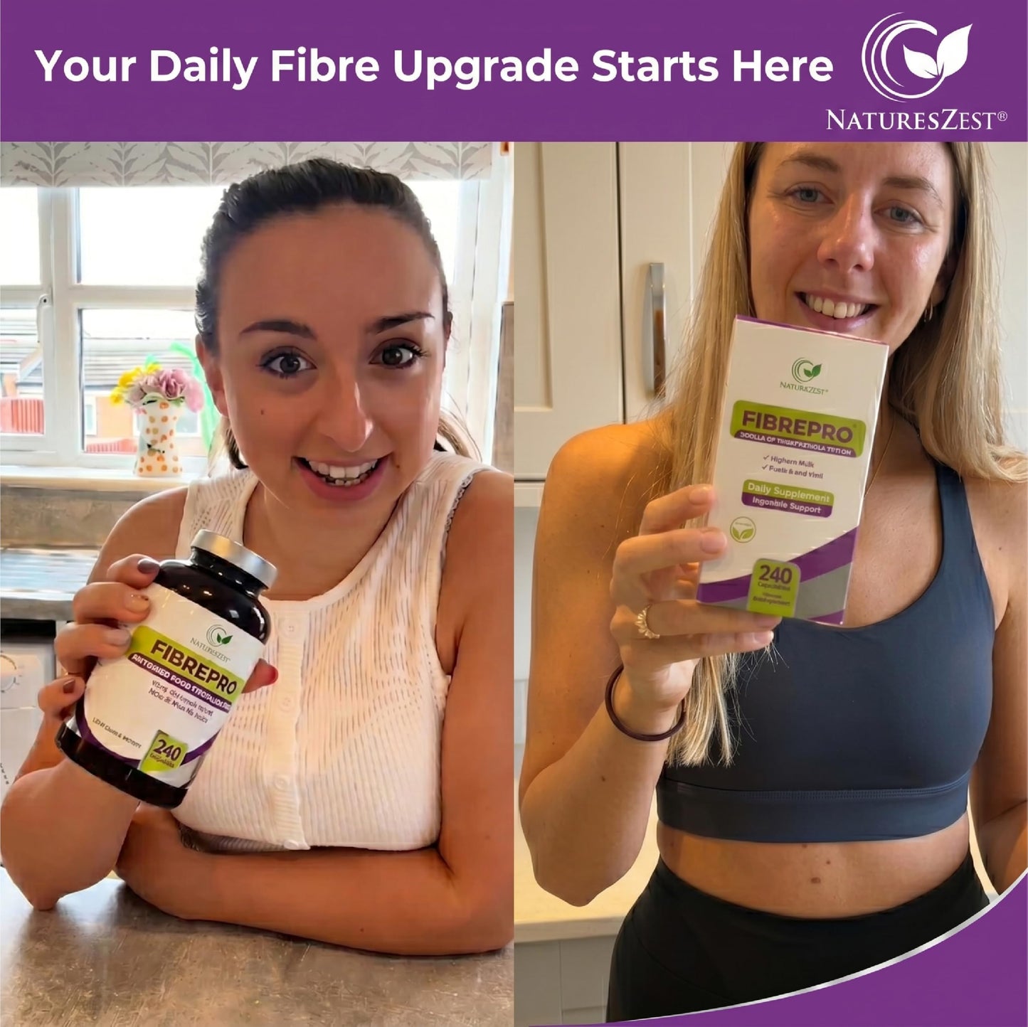 Natures Zest FibrePro 1000mg - Fibre Supplement -240 Psyllium Husk Capsules | High Strength Fiber Supplement Enriched with Prebiotic Inulin, Aloe Vera & Flaxseed | Vegan, Non GMO| UK Made - 4 Month Supply