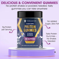 TERRAMOON Protein Gummies, 9g Protein Per Serving, 90 Gummies, 30-Day Supply with BCAA and Electrolytes