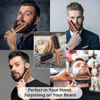 BEAUNTANGLY Beard Brush, 100% Real Wild Boar Bristle Walnut Wood Beard & Mustache Comb Brush for Men’s Beard Grooming and Care, Gift for Men to Straighten and Promote Beard Growth