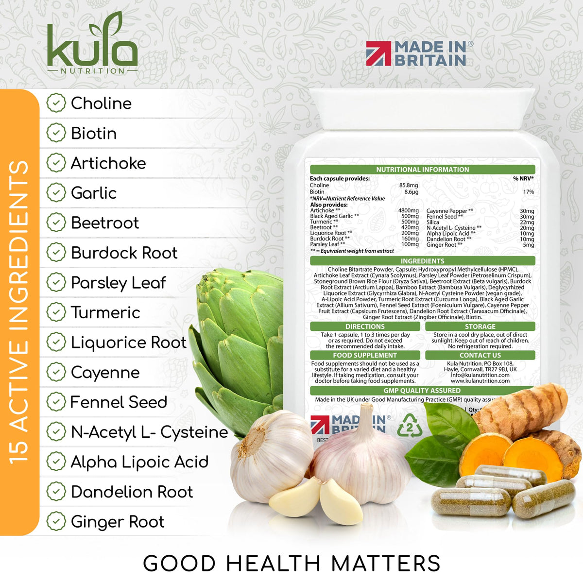 Kula Nutrition LiverPlex - 15 Day Liver Cleanse Detox and Repair Complex - Herbal Liver and Gallbladder Support Supplement with Choline, Artichoke, Garlic, Liquorice, Fennel, Turmeric, Ginger - 60 Vegan Capsules