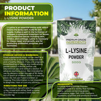 L-Lysine Powder - 500g - Premium Grade Ingredients | Essential Amino Acid for Fitness | Premium Amino Acid Lysine - GMP Certified Product - Made for Hellenia