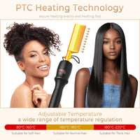 UKLISS Hot Comb for Wigs Afro Hair Beard Curly Hair Electric Copper Hot Comb Hair Straighteners Styling Appliances Heated Hair Press Comb Adjustable Temperature with LCD Display, Dark-Purple/Black
