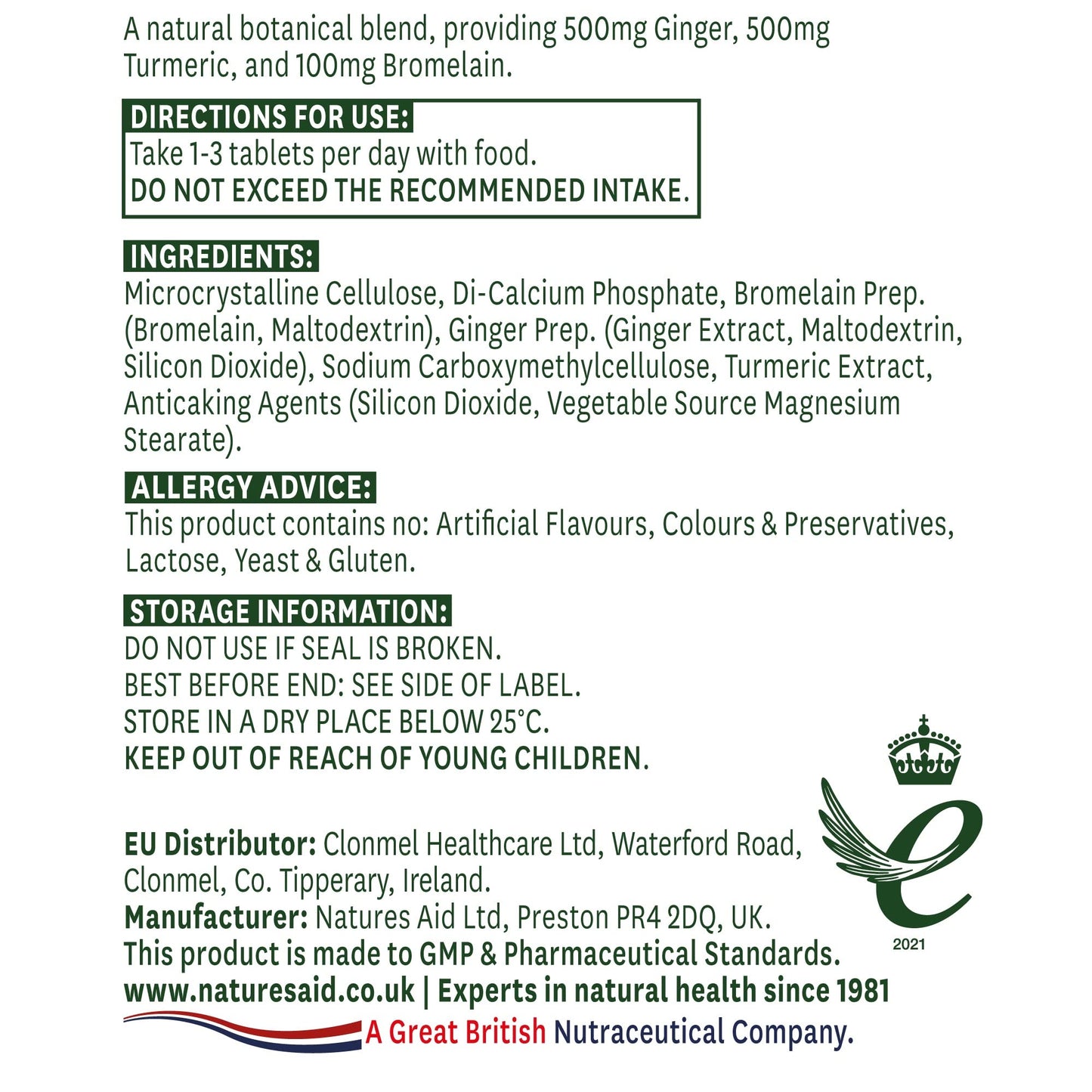 Natures Aid Ginger, Turmeric & Bromelain 60 Tabs (Pack of 3)