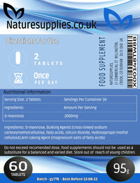 Naturesupplies D-mannose Tablets 1000mg, 60 Pack, Natural Ingredients, Coated Tablet, Easy to Swallow - Vegan Friendly, Manufactured in A GMP Facility…