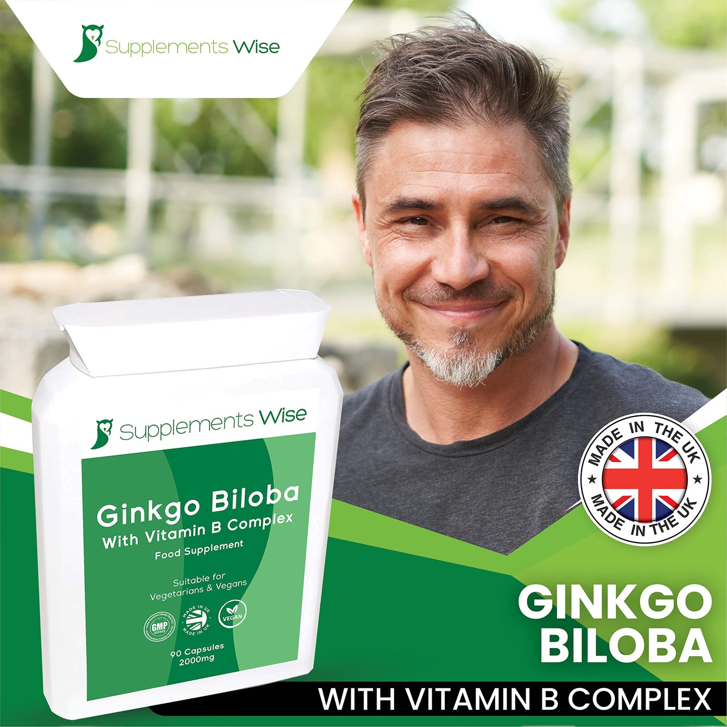 Supplements Wise Ginkgo Biloba Capsules 90 x 2000mg - Dizziness and Vertigo Treatment - Focus Tablets, Concentration Pills for Brain, Memory - Blood Circulation -Ginkgo Biloba Herbal Supplements with Vitamin B Complex