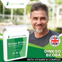 Supplements Wise Ginkgo Biloba Capsules 90 x 2000mg - Dizziness and Vertigo Treatment - Focus Tablets, Concentration Pills for Brain, Memory - Blood Circulation -Ginkgo Biloba Herbal Supplements with Vitamin B Complex