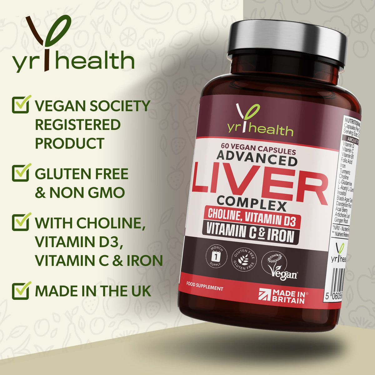 yrhealth Vegan Liver Support Supplement - Liver Tablets with Vitamin C, Acai, Ginger Root, Turmeric- 30 Day Liver Detox Capsules, Cleanse & Support Men & Women - Made in The UK by YrHealth