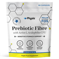 Physis Prebiotics with Probiotics | FOS Fibre Supplement | Gut Health Fiber & Digestion | Diarrhoea & Constipation Relief | 60 Vegan Capsules | 2 Month Supply | Lactobacillus Acidophilus