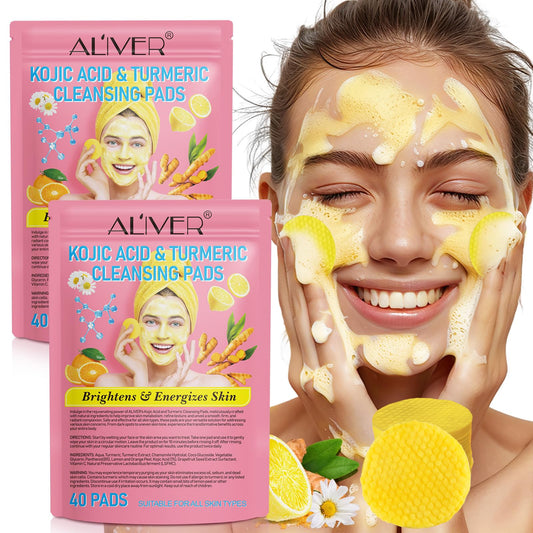 ZyranovaE 2 Pack Kojic Acid Cleansing Pads,Kojic Acid and Turmeric Cleansing Pads for face,Turmeric Kojic Acid Lemon Chamomile Pads with Natural Ingredients,All Skin Types(40 Pads)