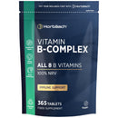 Horbäach Vitamin B Complex High Strength | 365 Tablets (1 Year Supply) | All 9 B Vitamins | Vitamin B1, B2, B3, B5, B6, B12, Choline, Folic Acid & Biotin | Vegan | by Horbaach