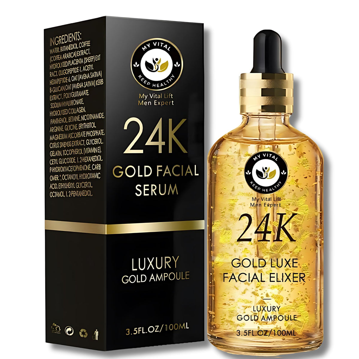 MY VITAL KEEP HEALTHY Hyaluronic Acid Serum 24K Gold 30ml – Luxurious Anti-Aging Essence for Radiant Glow, Firming, Deep Hydration & Wrinkle Smoothing for Youthful Skin – My Vital Keep Healthy