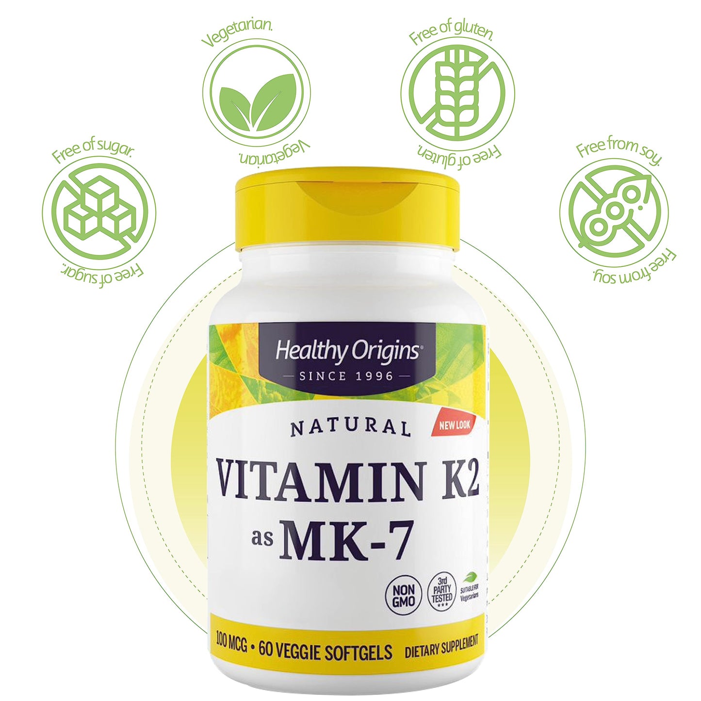 Healthy Origins, Vitamin K2 as MK-7, 100 mcg, 60 Vegetarian Softgels, Laboratory Tested, High Strength, Gluten Free, SOYA Free, Non-GMO