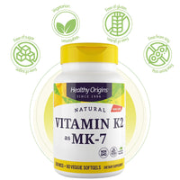 Healthy Origins, Vitamin K2 as MK-7, 100 mcg, 60 Vegetarian Softgels, Laboratory Tested, High Strength, Gluten Free, SOYA Free, Non-GMO