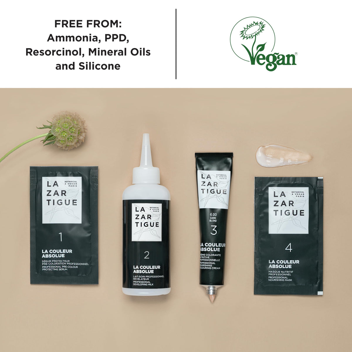 Lazartigue LAZARTIGUE LA COULEUR ABSOLUE - 5.00 Light Chestnut Permanent Haircolour, Ammonia-Free Vegan Formula with Botanical Extracts, 100% Grey Coverage, Hair Dye Kit for Home Use in 1 box