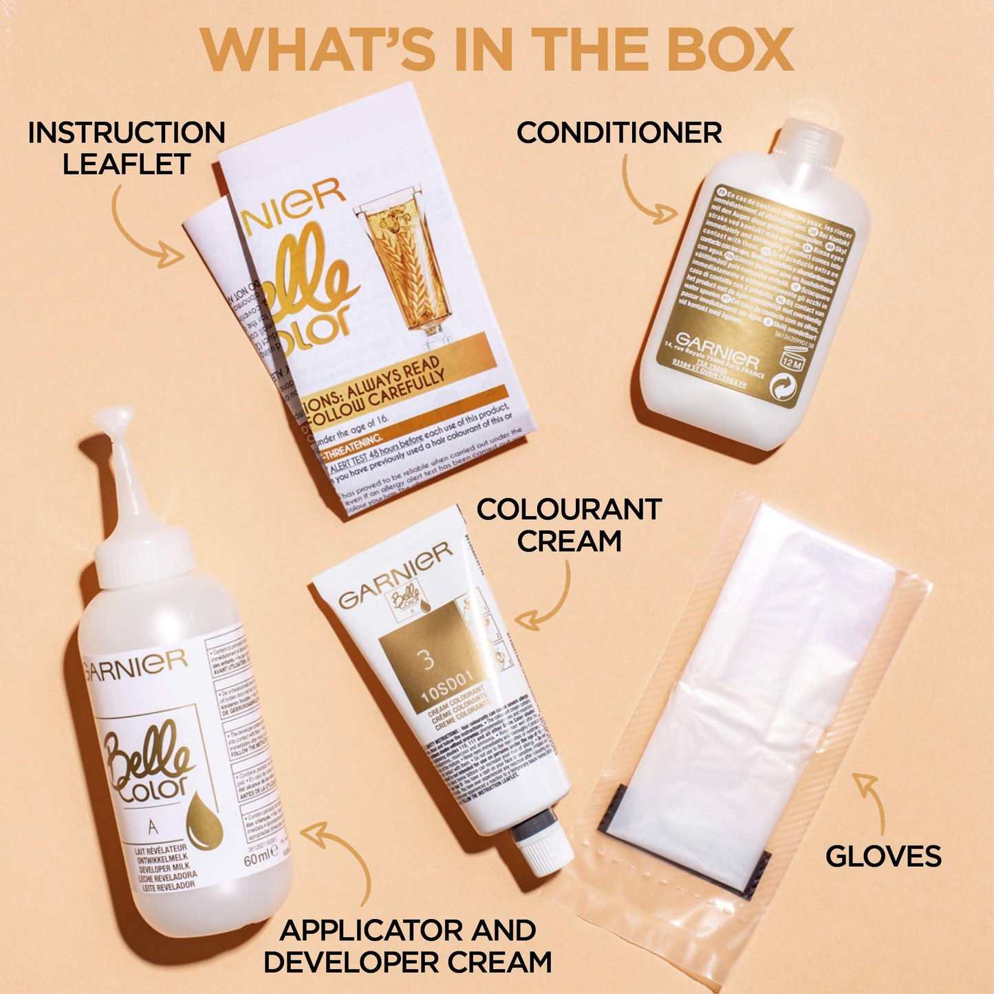 Garnier Belle Color Brown Hair Dye Permanent, Natural looking Hair Colour Up to 100 Percent grey coverage - 6 Light Brown, Pack of 3