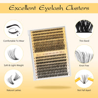 QUEWEL Clusters Lashes Kit 320 Pcs Individual-Lashes with Lash Bond &Seal