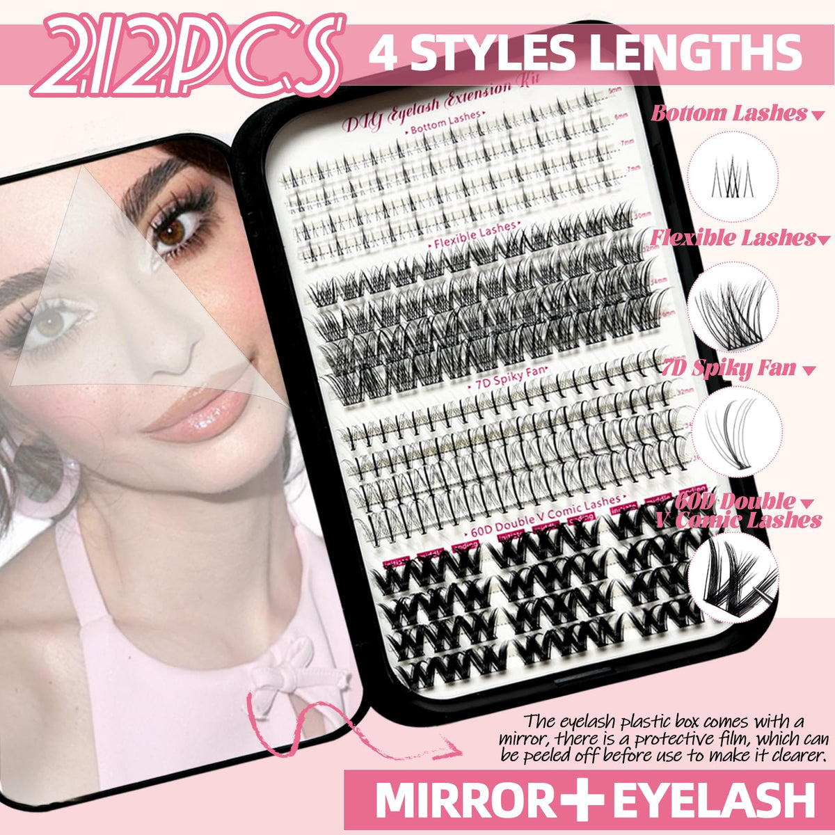 QUKLOGEN DIY Lash Extension Kit 782Pcs D Curl 4 Styles Individual Lash with Bottom Lash Clusters Bond and Seal,Quick Glue Remover Tweezers Eyelash Brush Mini Applicator (LASH001)